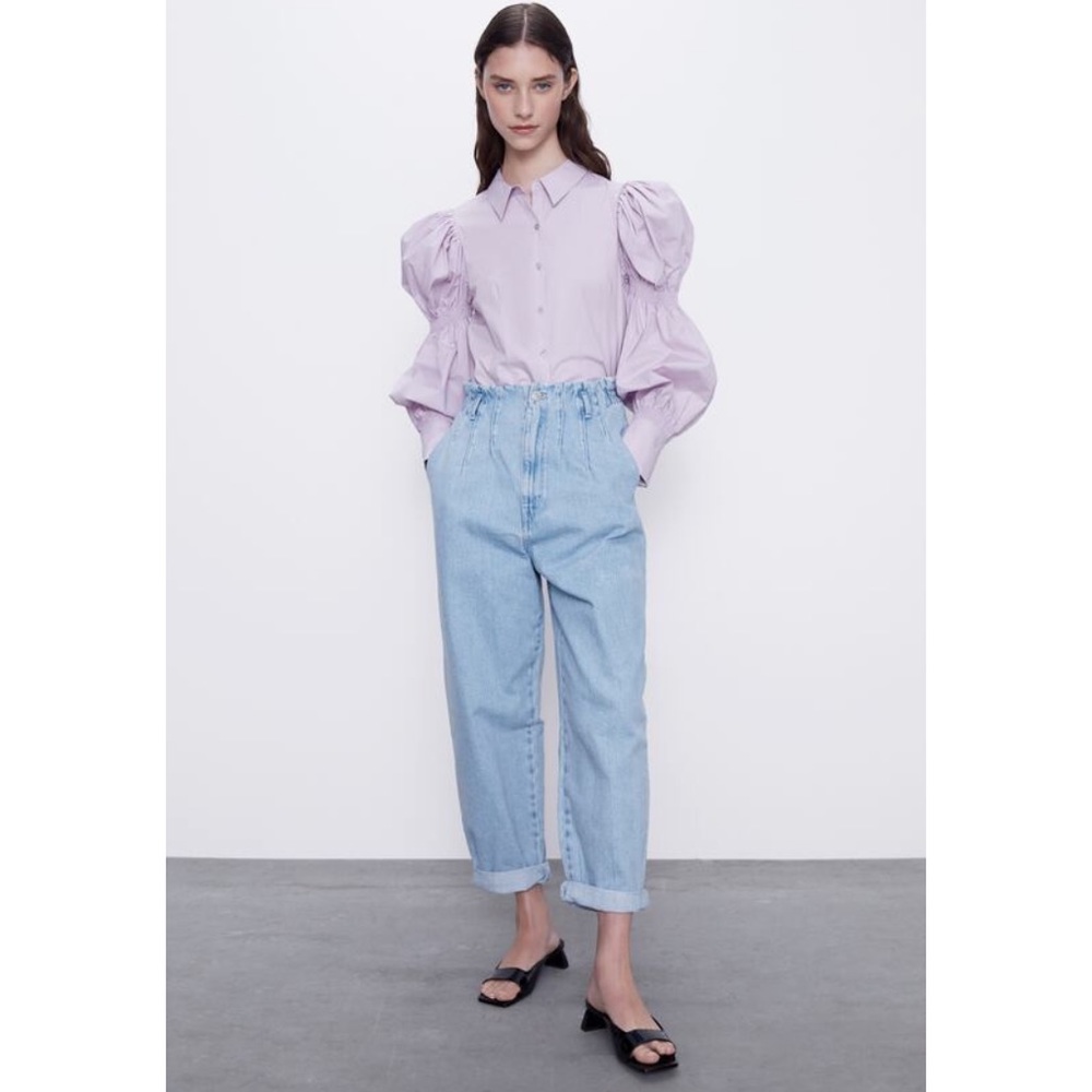 Zara Paperbag Light Wash Jeans High Rise Baggy 8 0/8727/064/400/40